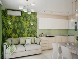 Apartment design with green kitchen