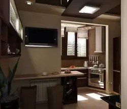 Balkonlu qonaq otağı ilə mətbəx dizaynı