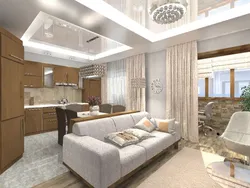 Дизайн кухни с гостиной с балконом