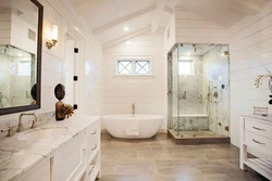 Bathrooms In A Wooden House Design Photo With Shower