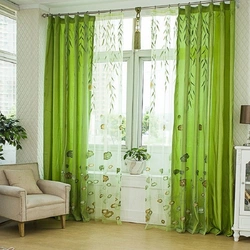 Green wallpaper and curtains in the kitchen photo