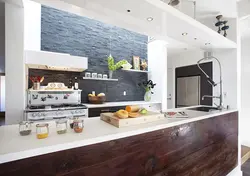 Black kitchen design without upper cabinets