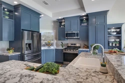 Kitchen In Blue Gray Color Design Photo