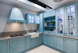 Kitchen in blue gray color design photo