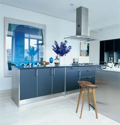 Kitchen in blue gray color design photo