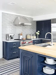 Kitchen in blue gray color design photo