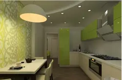 Интерьер фотодағы ас үйдегі ашық жасыл тұсқағаз