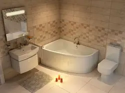 Bath design with corner bathtub and sink in small bathroom