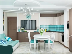 Kitchen in turquoise and gray color design