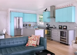 Kitchen in turquoise and gray color design