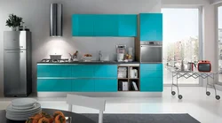 Kitchen in turquoise and gray color design