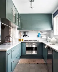 Кухня в бирюзовом и сером цвете дизайн