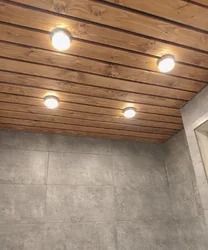 Bathroom ceiling with slats photo