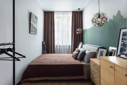 Narrow bedroom interior