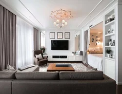Photo design of a living room combined with a bedroom