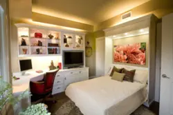 Table in the bedroom for working in a modern interior photo