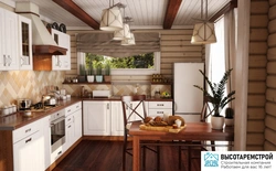 Kitchen photo design in a wooden house in the country