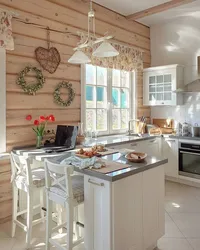 Kitchen photo design in a wooden house in the country