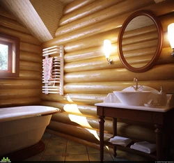 Bathroom interior in a wooden house