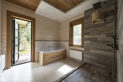 Bathroom interior in a wooden house