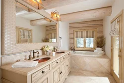 Bathroom interior in a wooden house