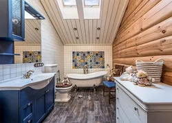Bathroom interior in a wooden house