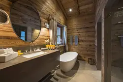 Bathroom Interior In A Wooden House