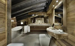 Bathroom interior in a wooden house
