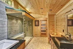 Bathroom interior in a wooden house