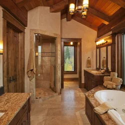 Bathroom interior in a wooden house