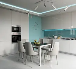 Ошхона бо оҳангҳои turquoise сурат дохилӣ