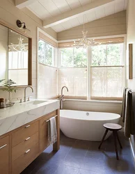 Design of a bathroom with a window in the house