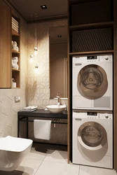 Design of a combined bathroom with bathtub and washing machine photo