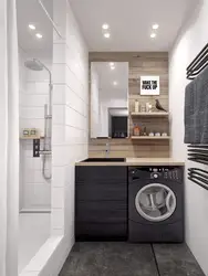Design of a combined bathroom with bathtub and washing machine photo