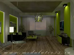 Living Room Interior In Light Green Color Photo