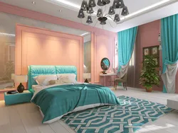 Bedroom interior in turquoise colors photo