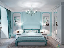 Bedroom interior in turquoise colors photo