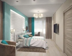 Bedroom interior in turquoise colors photo