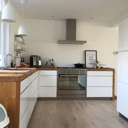 Kitchen without upper cabinets straight design
