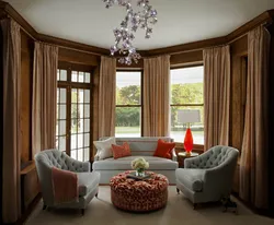 Bay windows in the living room interior photo