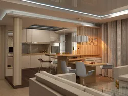 Living room and kitchen together design in an apartment