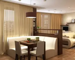 Mənzildə qonaq otağı və mətbəxin birlikdə dizaynı