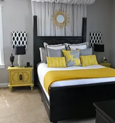 Color combination with gray in the bedroom interior photo