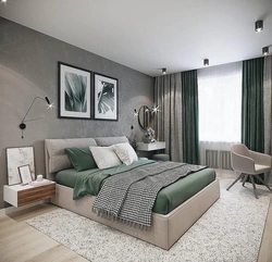 Color combination with gray in the bedroom interior photo