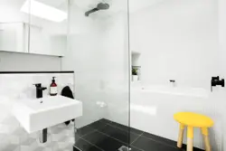 Bathroom in white tiles photo