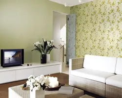 Wallpaper in the living room interior and their combination photo