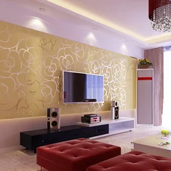 Wallpaper in the living room interior and their combination photo