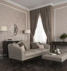 Wallpaper in the living room interior and their combination photo