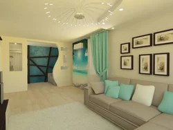 What color goes with turquoise in the living room interior?