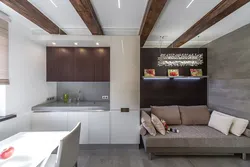 Interior of kitchen living room 16 sq m in modern style